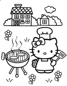 Dibujo de Carne a la Parrilla de Hello Kitty para Colorear