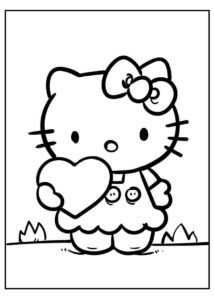 Dibujo de Hello Kitty con Corazon para Imprimir y Colorear