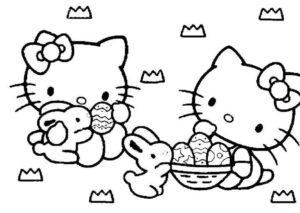 Dibujo de Hello Kitty con Huevo de Pascua para Imprimir y Colorear