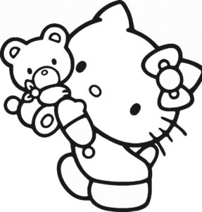 Hello Kitty con Oso de Peluche para Imprimir