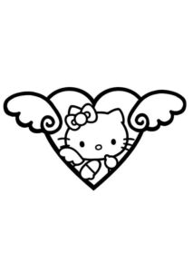 Dibujo de Hello Kitty de Corazon para Colorear