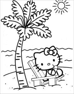 Dibujo de Hello Kitty en la Playa para Colorear