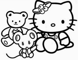 Dibujo de Hello Kitty y dos Amigas para Imprimir y Colorear