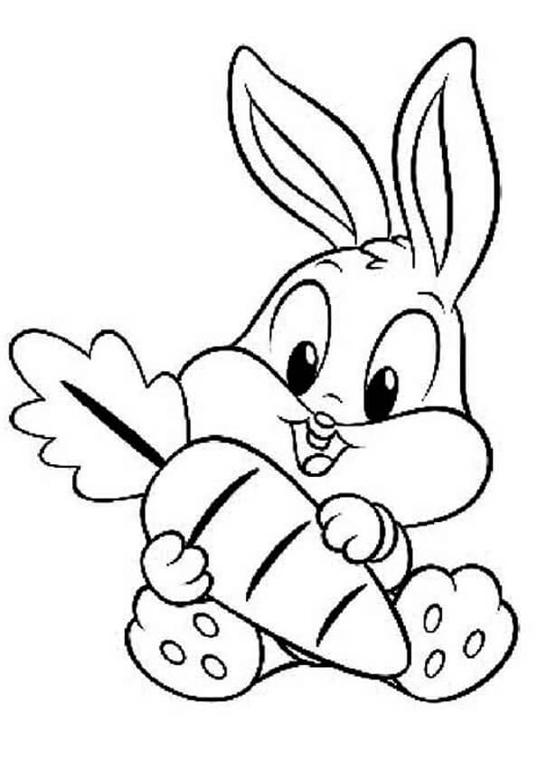 dibujos de bebe bugs bunny con zanahoria grande para colorear