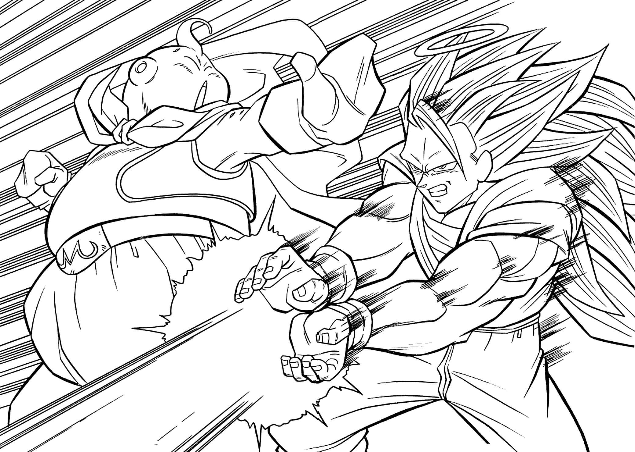 dibujo de goku ssj3 vs majin buu para colorear