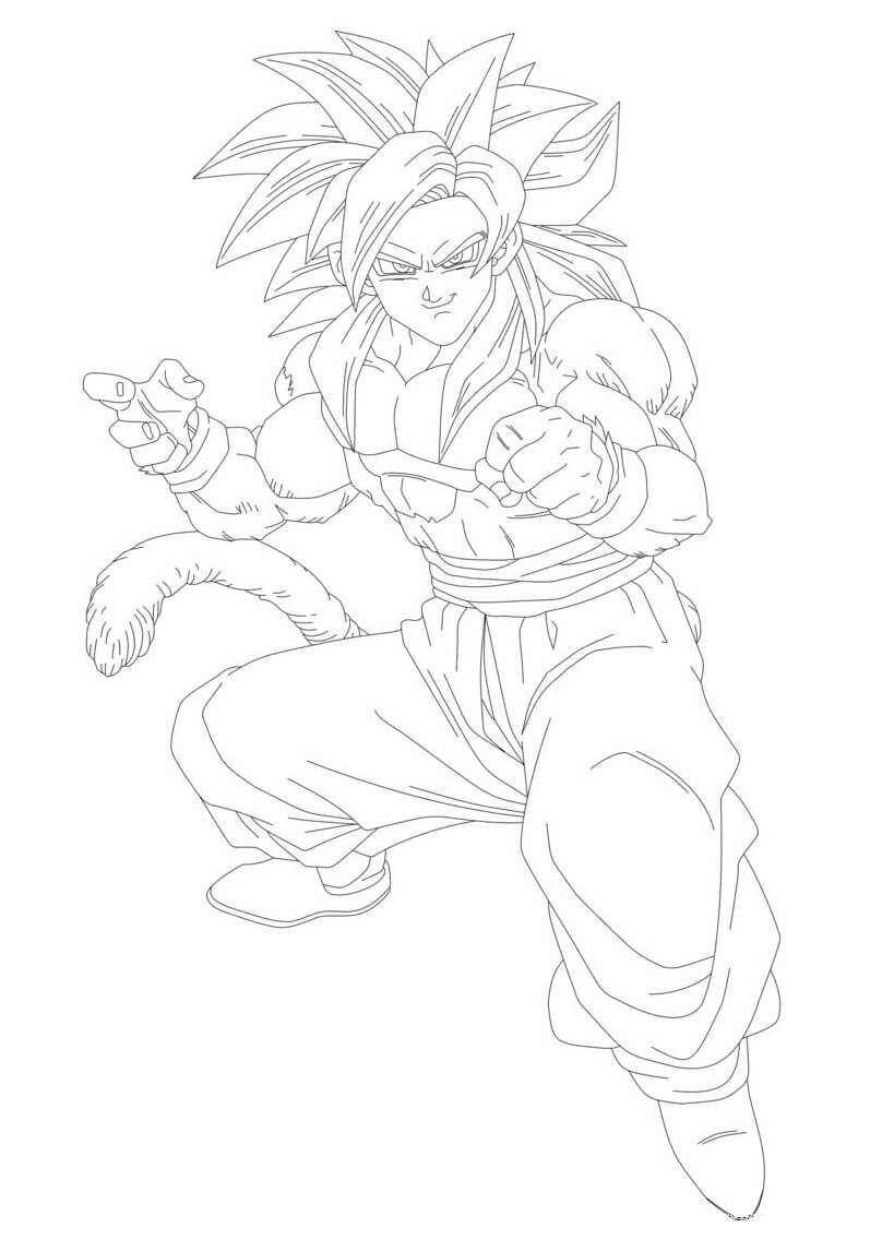 dibujo divertido de goku ssj4 para imprimir y colorear