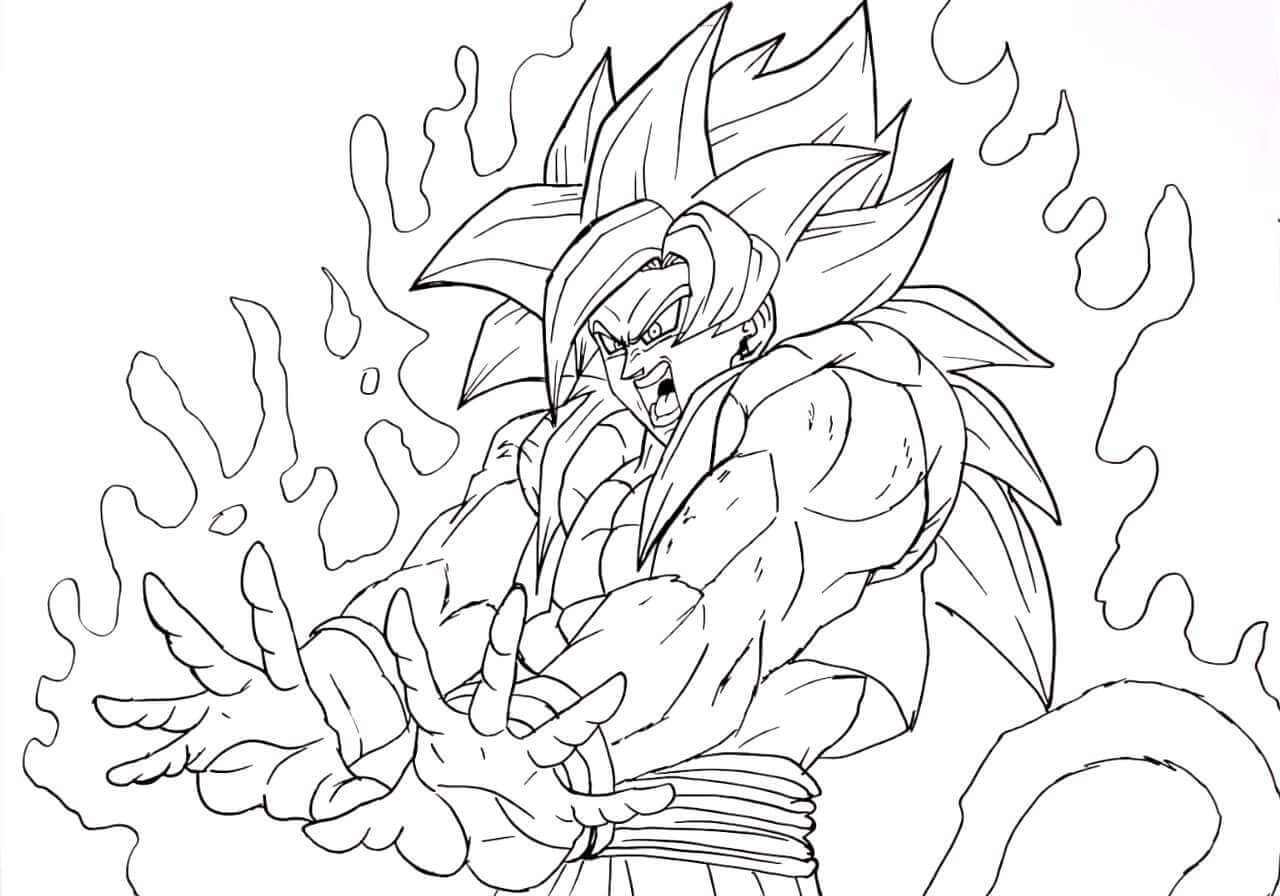dibujo goku ssj4 peleando para pintar