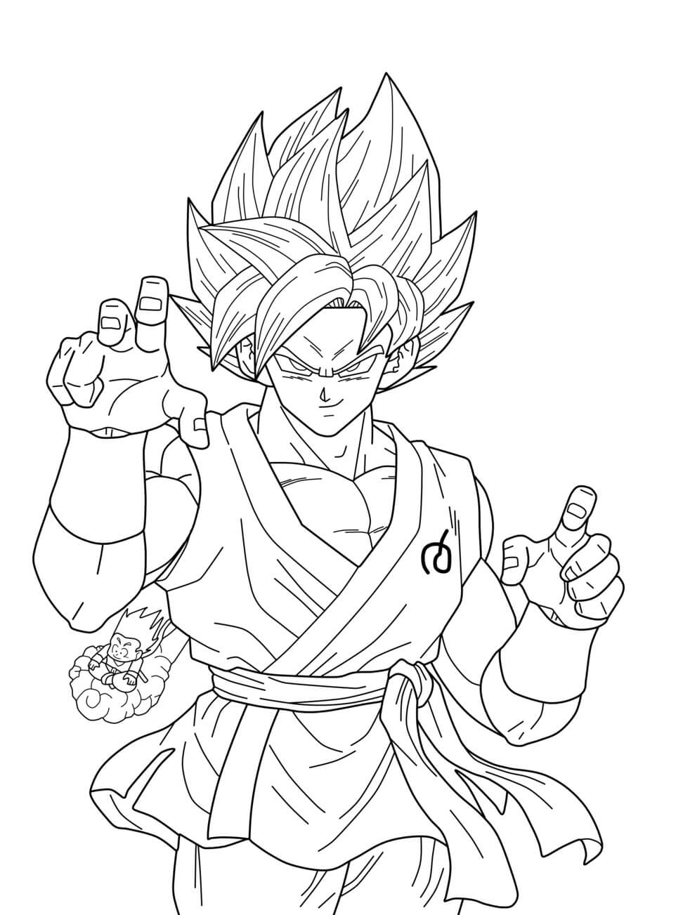 dibujo songoku sonriente super saiyan azul para colorear