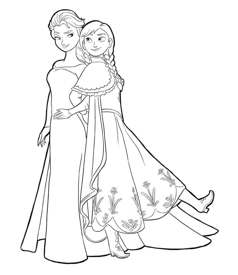 dibujo ana abrazando a elsa para imprimir y colorear
