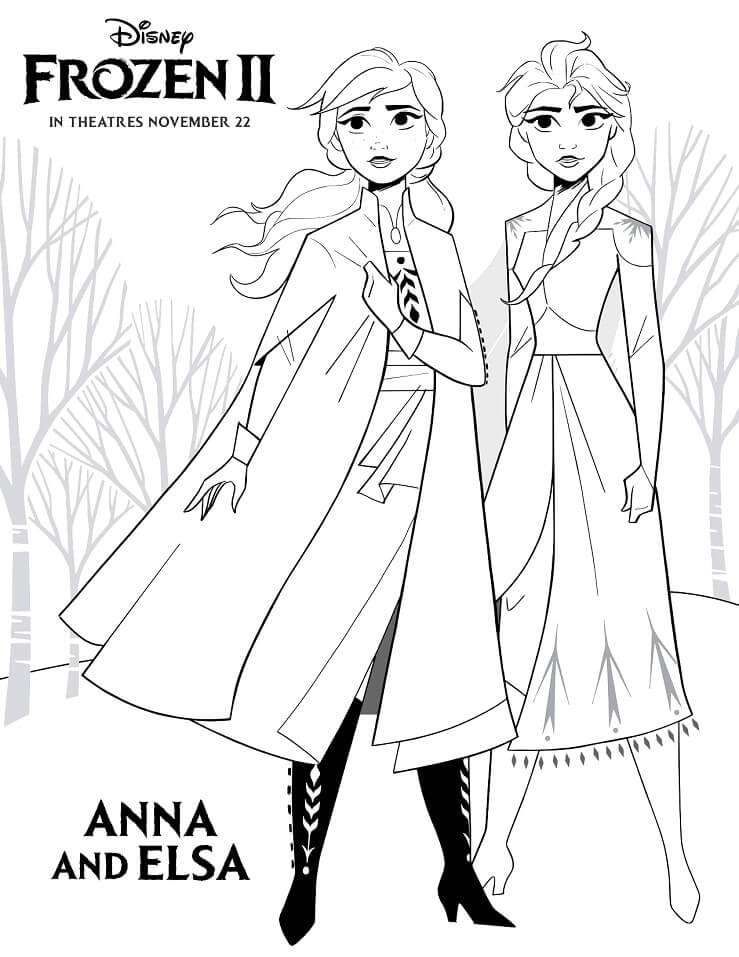 dibujo anna y elsa de frozen 2 para imprimir y colorear