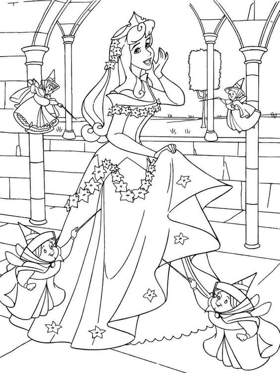dibujo aurora con las hadas para imprimir y colorear