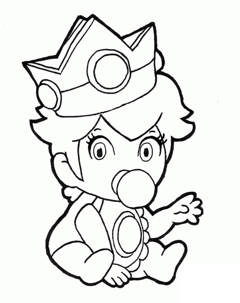 dibujo bebe princesa peach sentada para imprimir y colorear