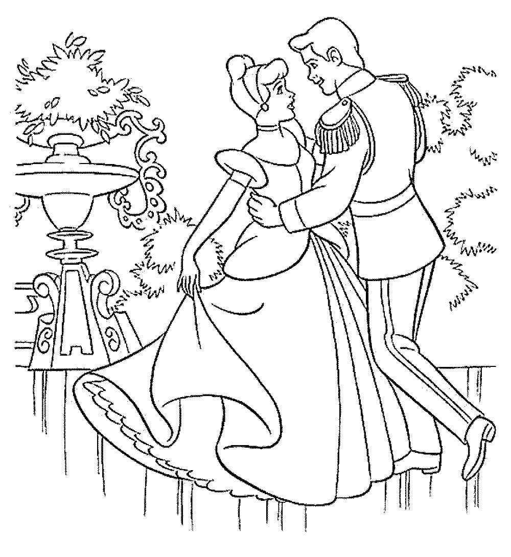 dibujo bella cenicienta y el principe para imprimir y colorear