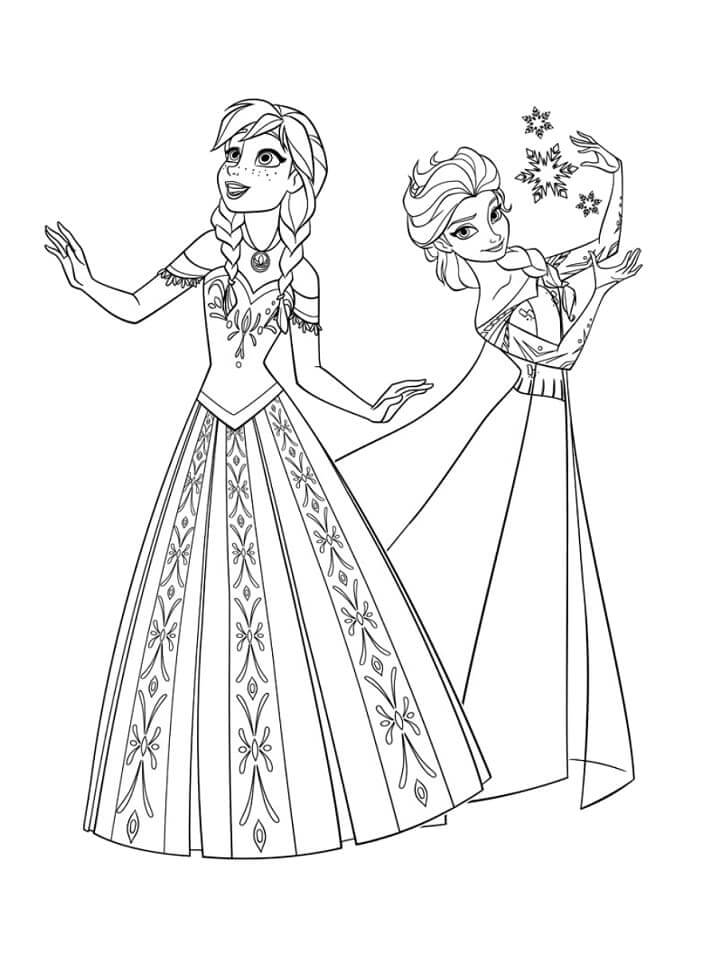 dibujo bellas anna y elsa para imprimir y colorear