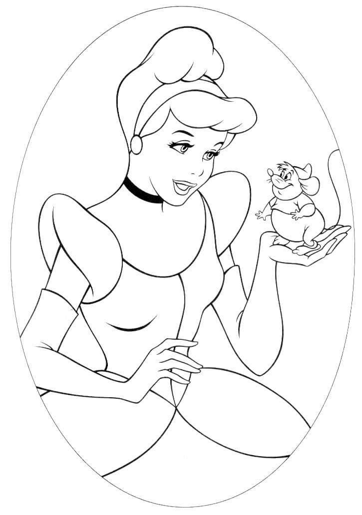 dibujo cenicienta con raton para imprimir y colorear