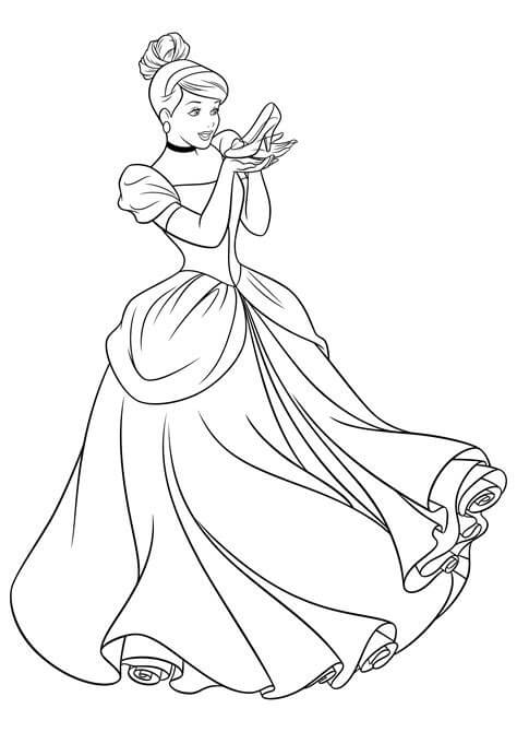 dibujo cenicienta con zapato para imprimir y colorear