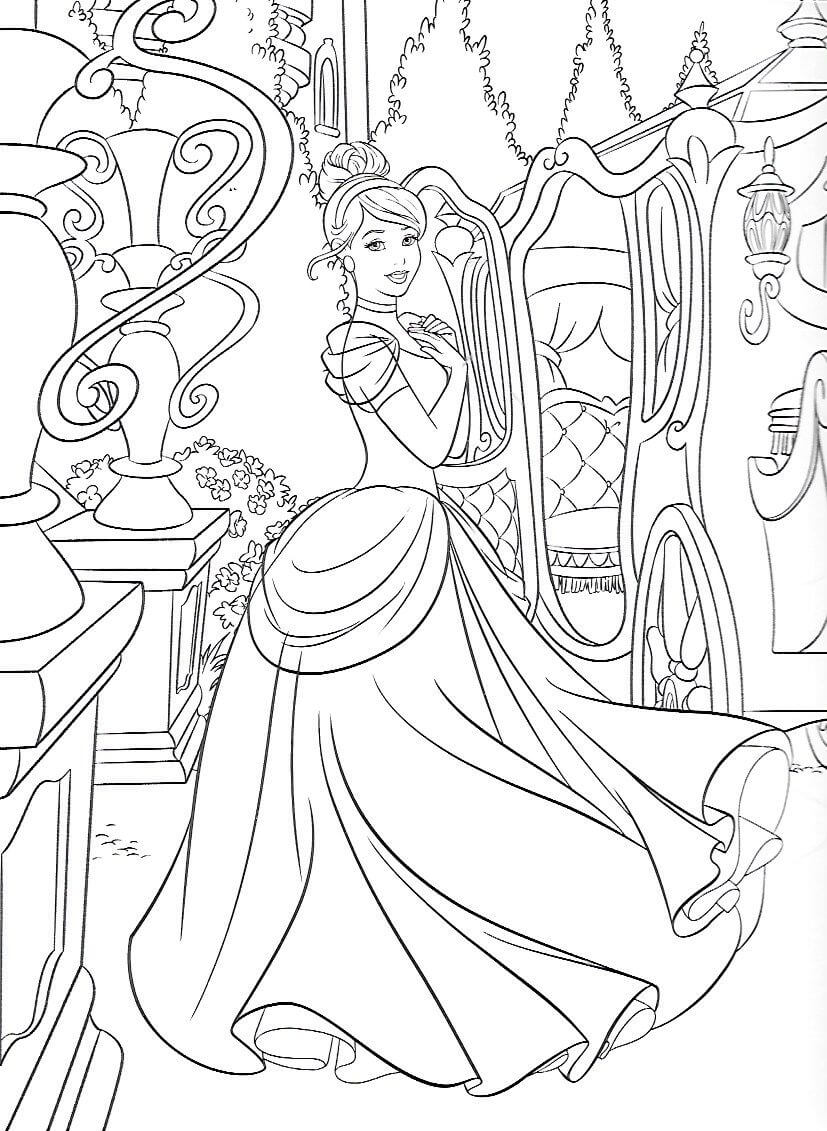 dibujo cenicienta en el castillo para imprimir y colorear