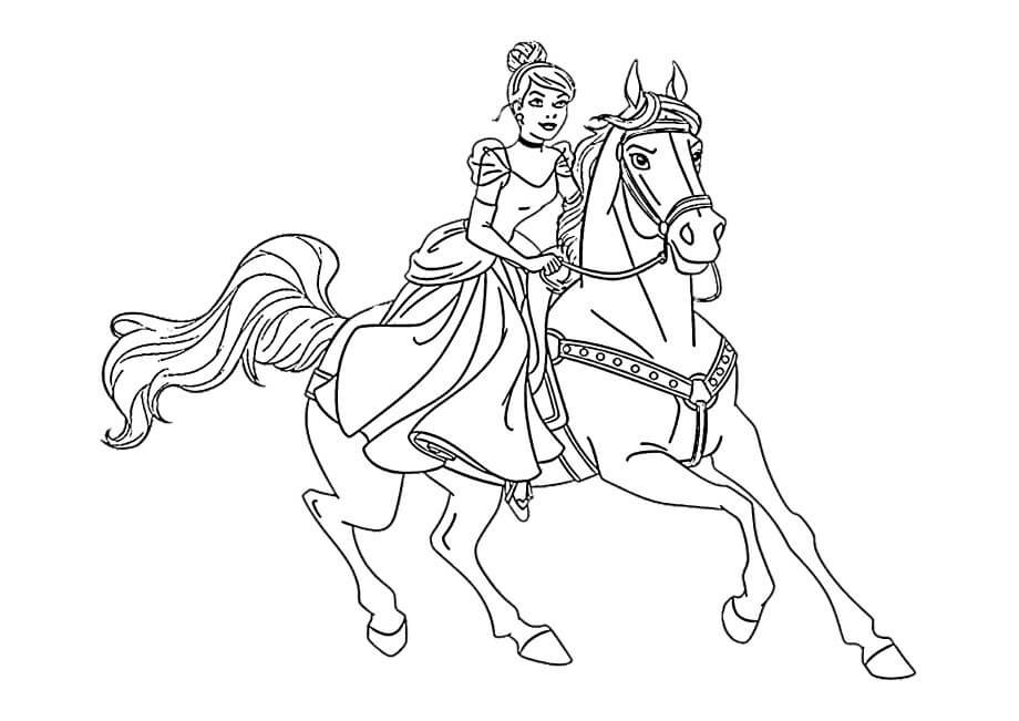 dibujo cenicienta montando a caballo para imprimir y colorear