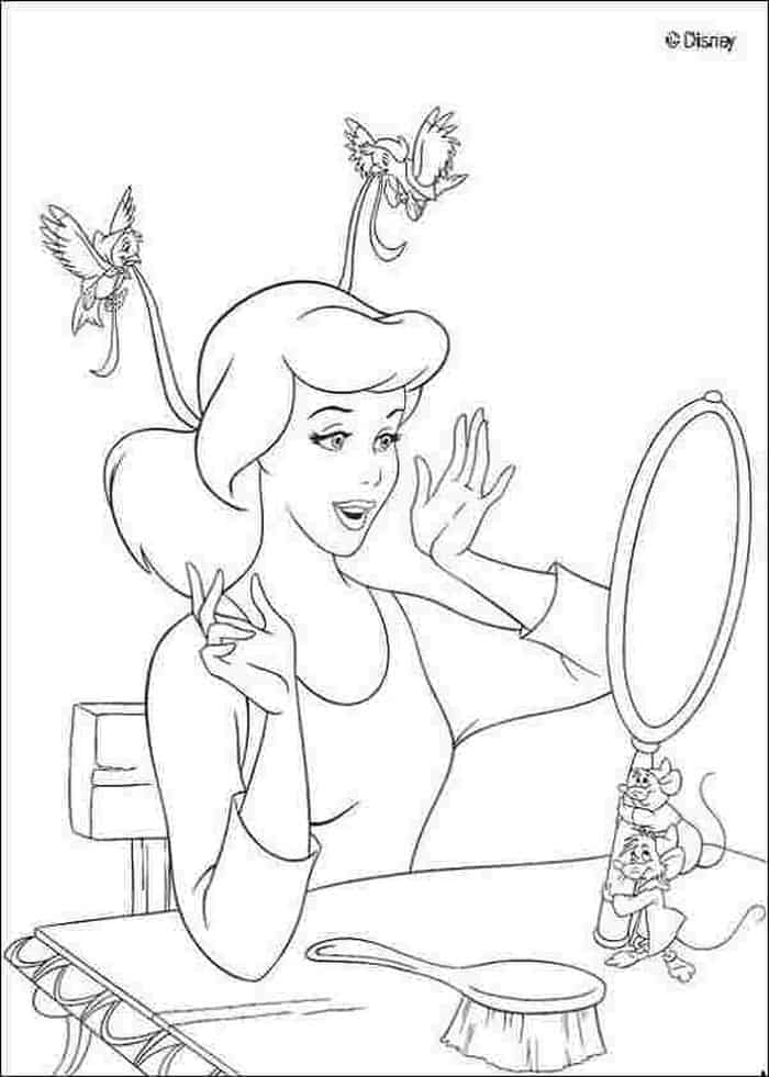 dibujo cenicienta se mira en el espejo para imprimir y colorear