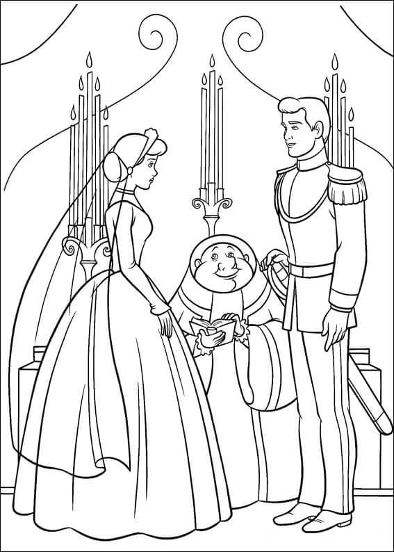 dibujo cenicienta y el matrimonio del principe para imprimir y colorear