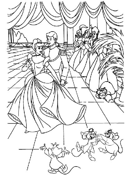 dibujo cenicienta y el principe en el baile de graduacion para imprimir y colorear