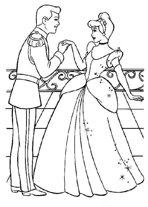 dibujo cenicienta y el principe para imprimir y colorear