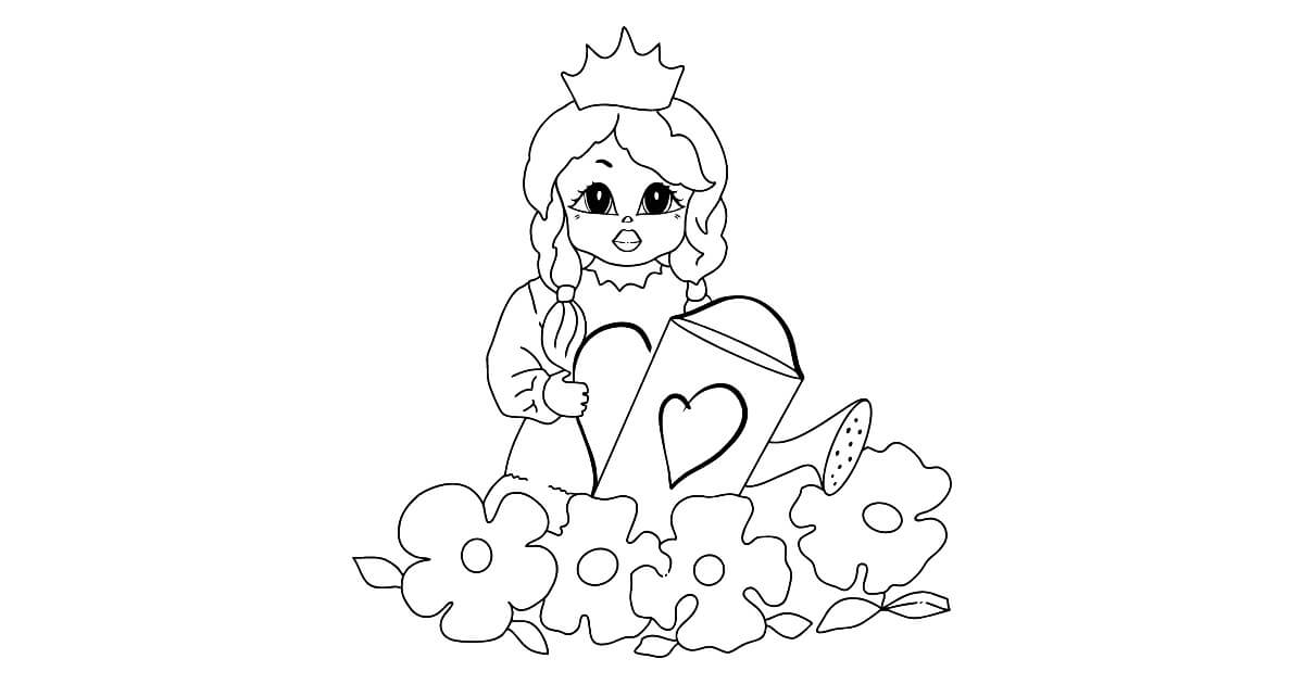 dibujo dibujar a la princesa peach regando las plantas para imprimir y colorear
