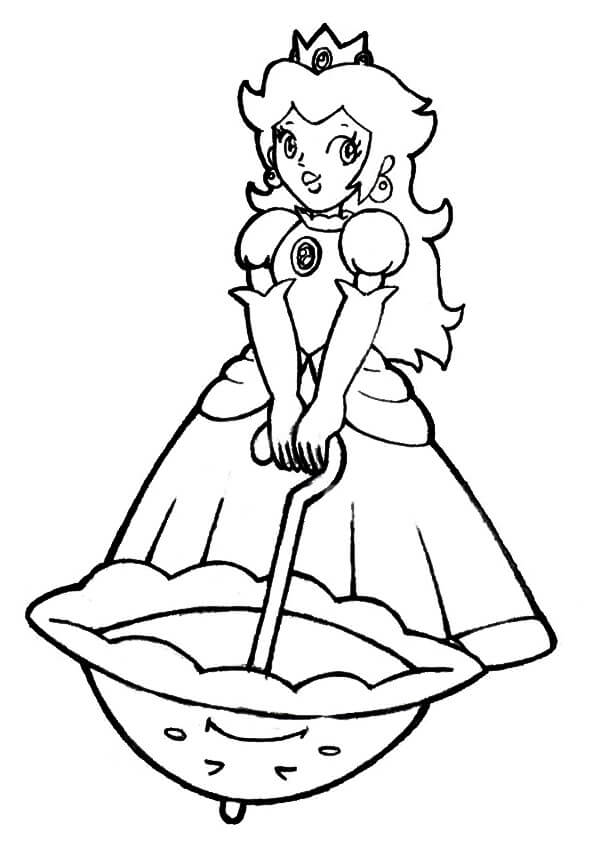 dibujo dibujo princesa peach con paraguas para imprimir y colorear
