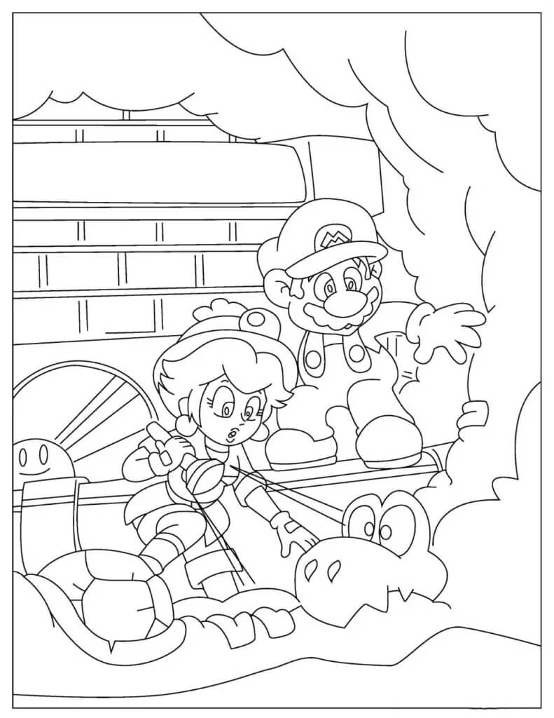dibujo divertida princesa peach y amigos para imprimir y colorear