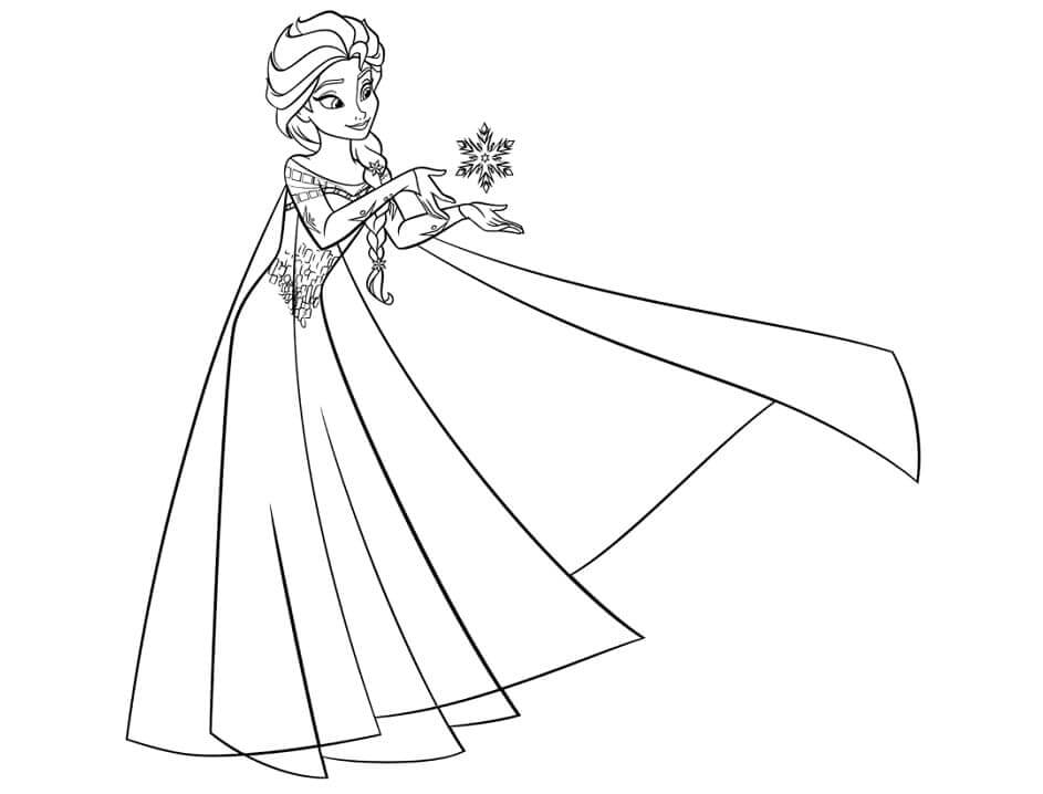 dibujo elsa con copo de nieve para imprimir y colorear