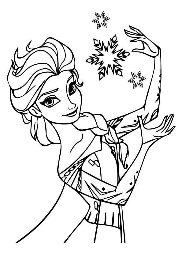 dibujo elsa con copos de nieve para imprimir y colorear