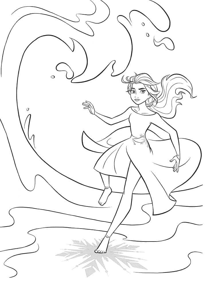 dibujo elsa corre en la playa para imprimir y colorear