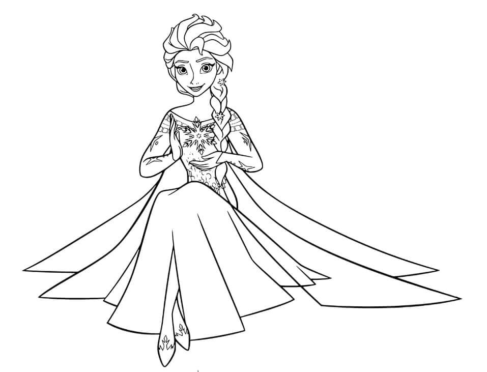 dibujo elsa sentada para imprimir y colorear