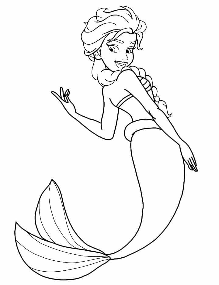 dibujo elsa sirena sonriendo para imprimir y colorear