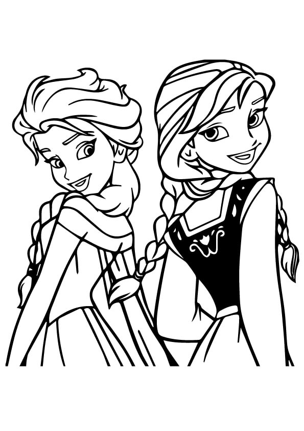 dibujo elsa y anna felices para imprimir y colorear