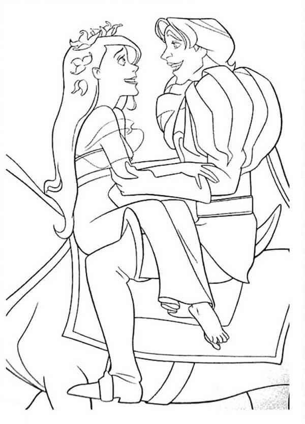 dibujo giselle montando a caballo con el principe eduardo en e para imprimir y colorear