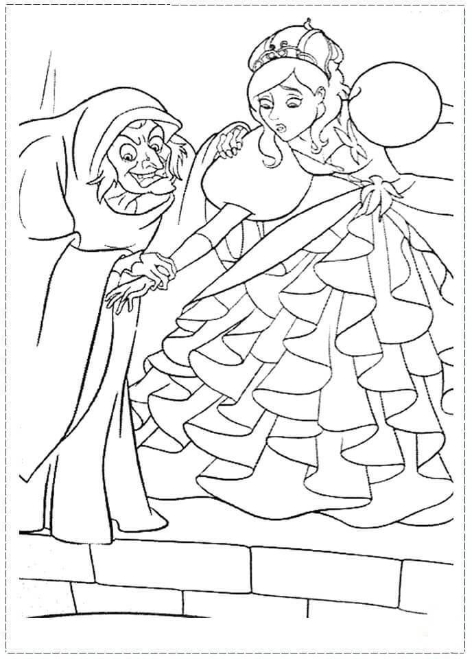 dibujo giselle y bruja para imprimir y colorear