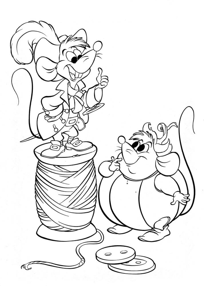 dibujo gus y jaq en cenicienta para imprimir y colorear
