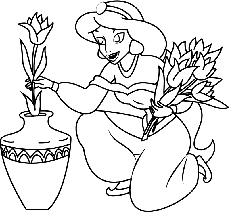 dibujo jazmin con flores para imprimir y colorear