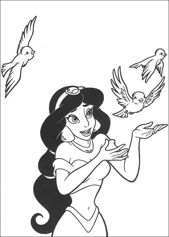 dibujo jazmin jugando con pajaros para imprimir y colorear
