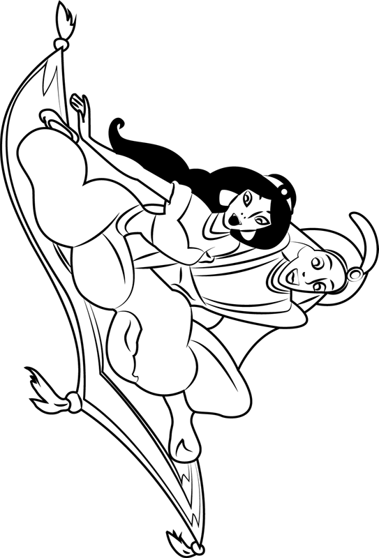 dibujo jazmin y aladdin para imprimir y colorear