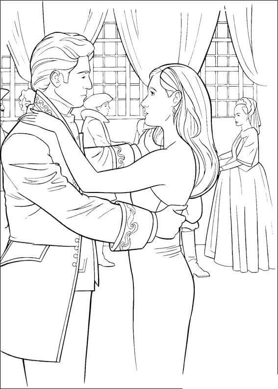 dibujo la princesa giselle y el principe bailarin para imprimir y colorear