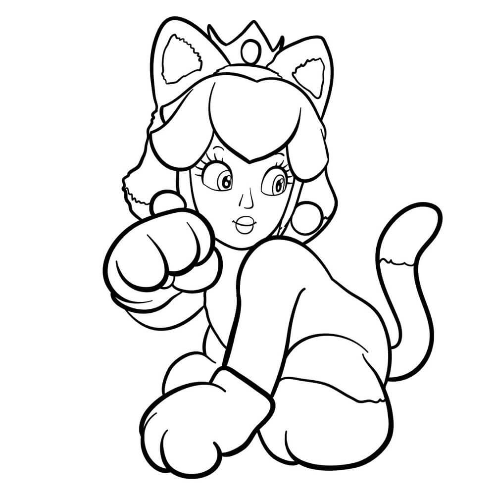 dibujo la princesa peach con traje de gato para imprimir y colorear