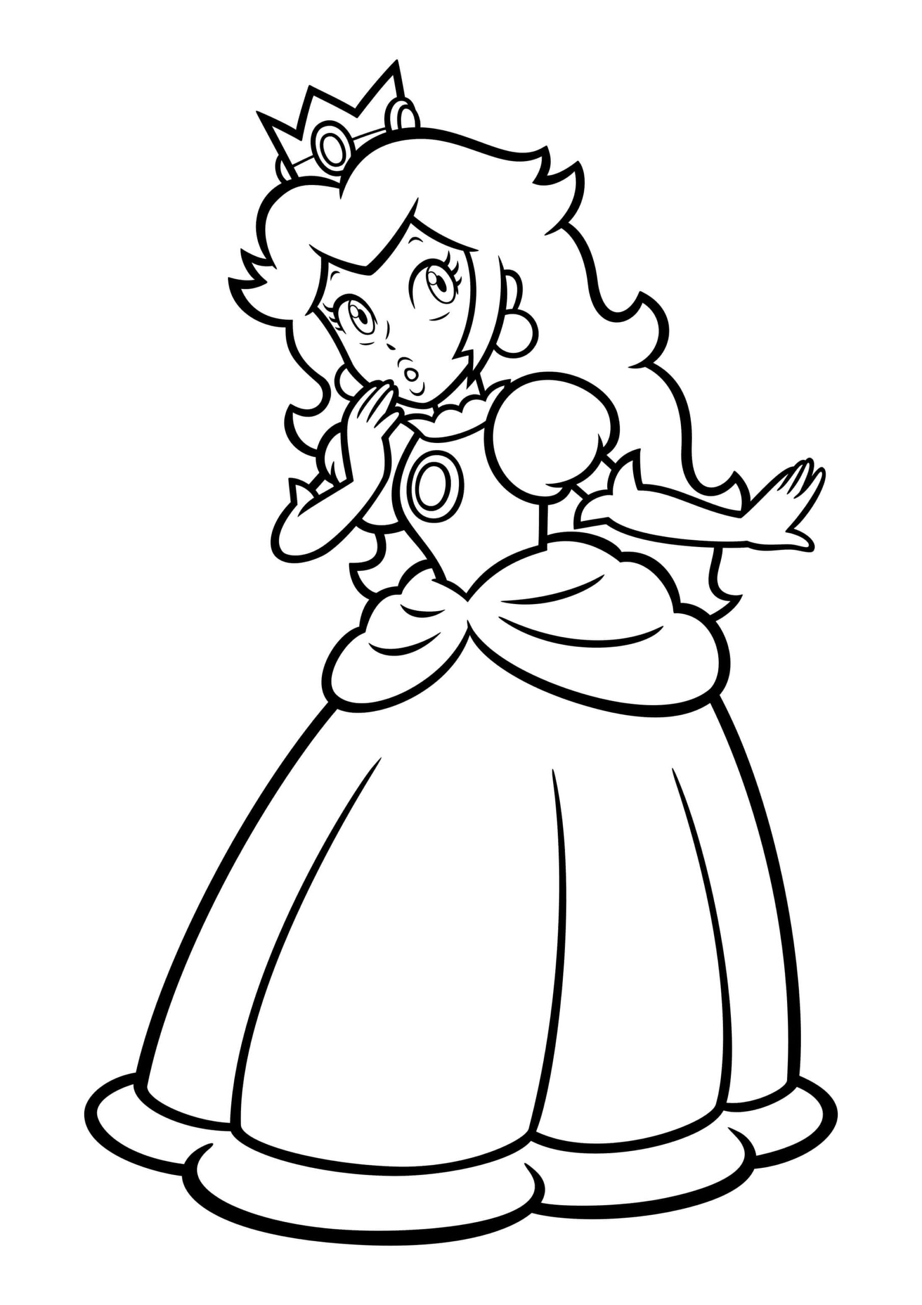 dibujo la princesa peach esta sorprendida scaled para imprimir y colorear