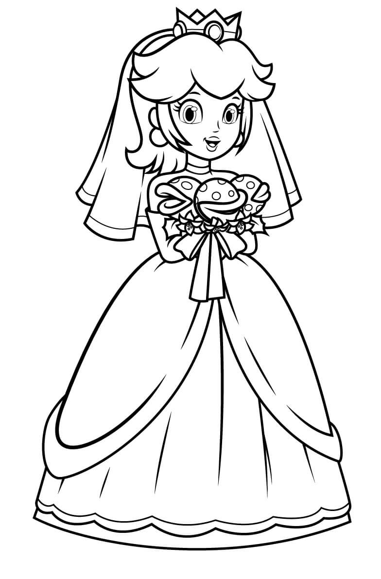 dibujo novia princesa melocoton para imprimir y colorear