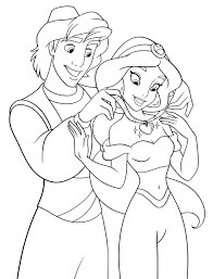 dibujo pareja jazmin y aladdin para imprimir y colorear