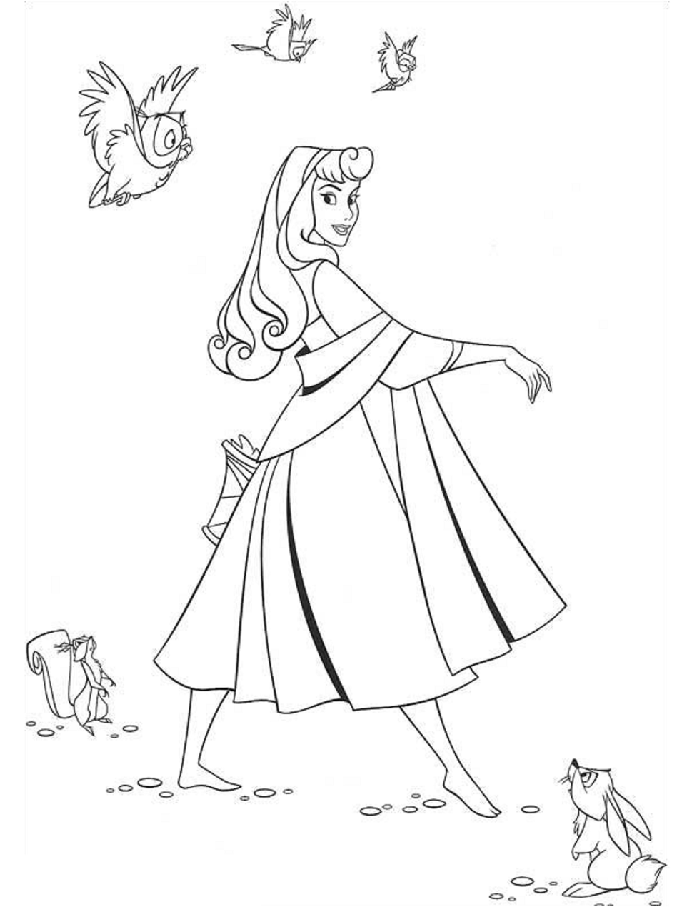 dibujo princesa aurora caminando para imprimir y colorear