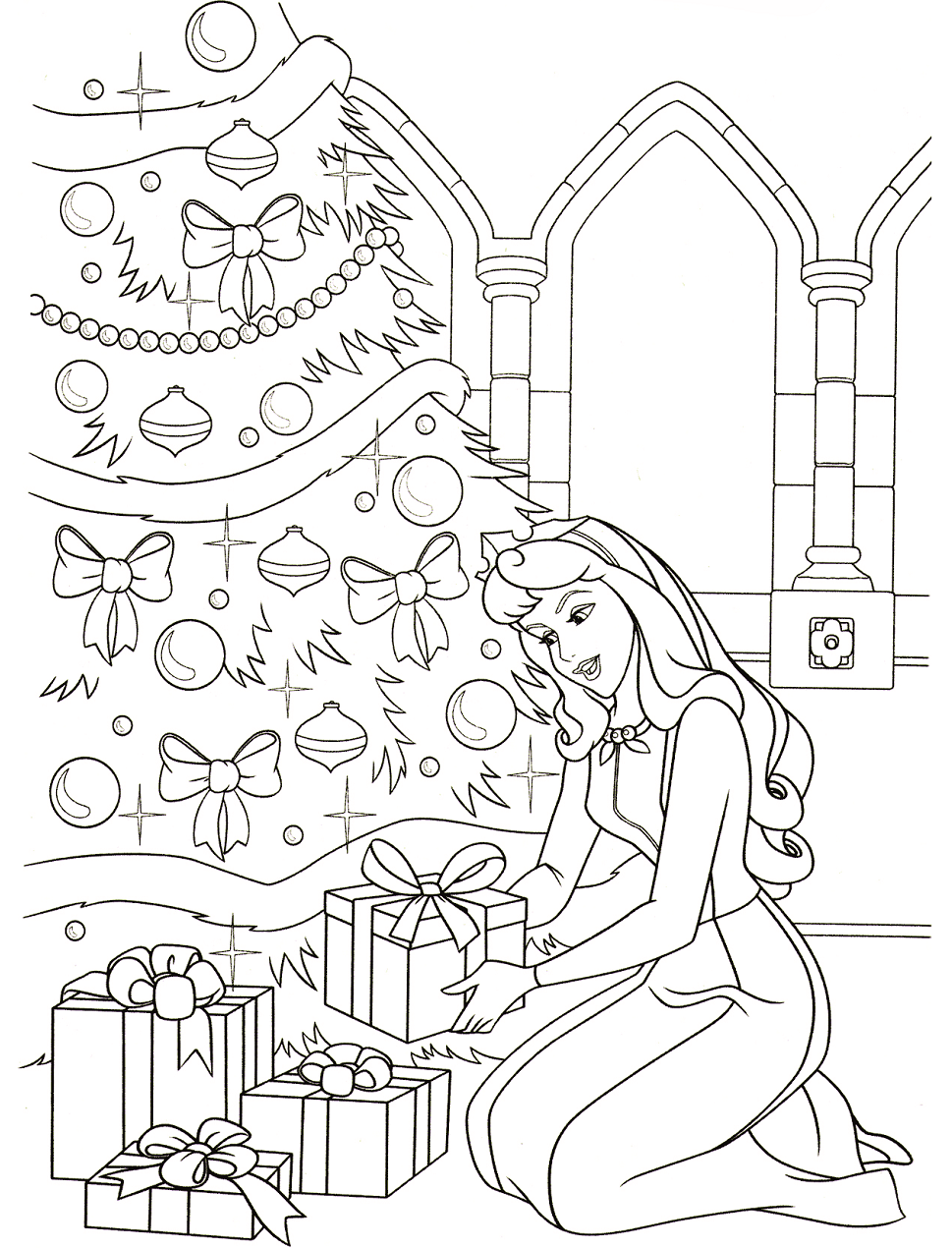 dibujo princesa aurora en navidad para imprimir y colorear