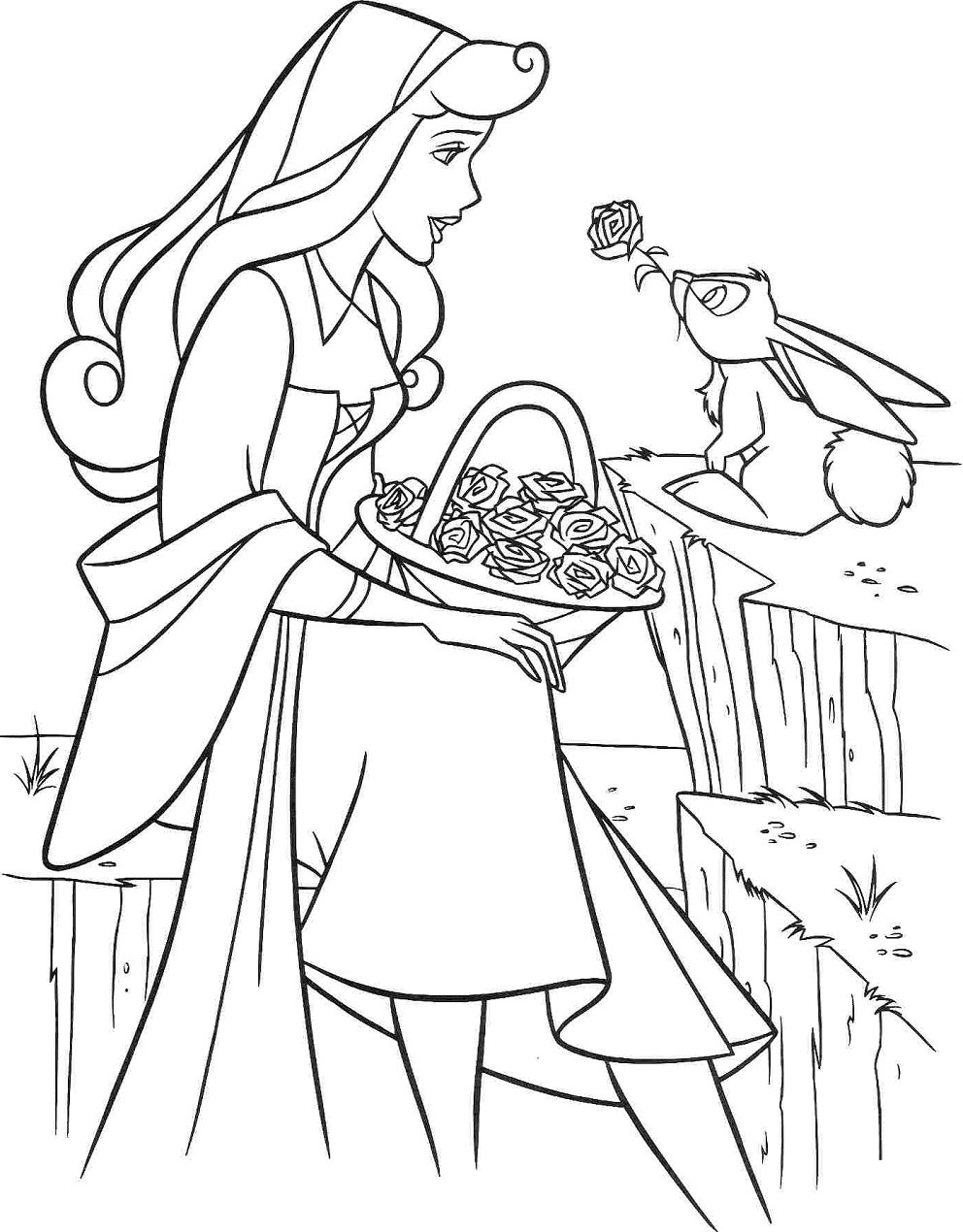 dibujo princesa aurora y conejo para imprimir y colorear