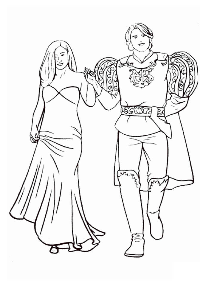 dibujo princesa giselle y el principe para imprimir y colorear